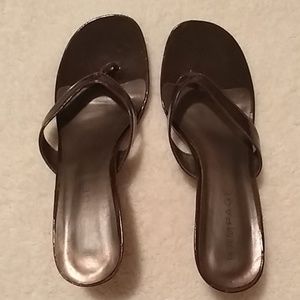 Brown mule flip flops